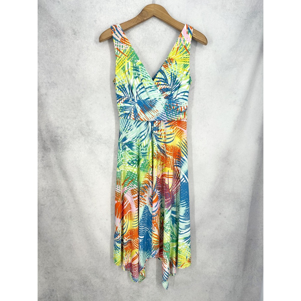Pappagallo the BECCA‎ Tropical Palm Print Handkerchief Hem Dress Size Small